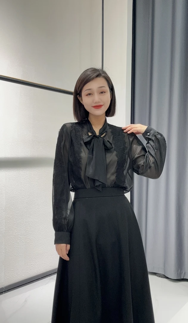 YIYAN艺燕-优雅气质女人味飘带衬衫13366