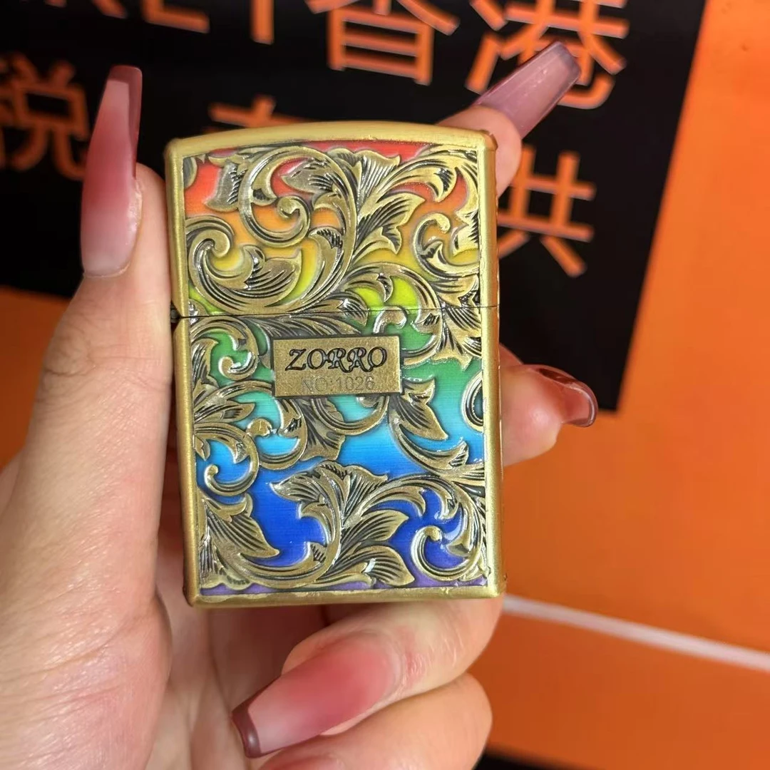 ZORRO佐罗夜光七彩唐草盔甲一体机防风煤油打火机青铜男士礼物
