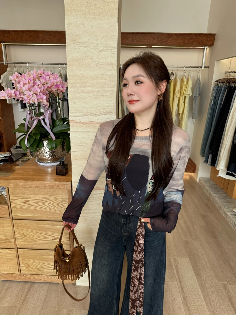 NANJIE/楠姐【抽象艺术】琥珀流光风秋季新款薄款上衣XNS6510