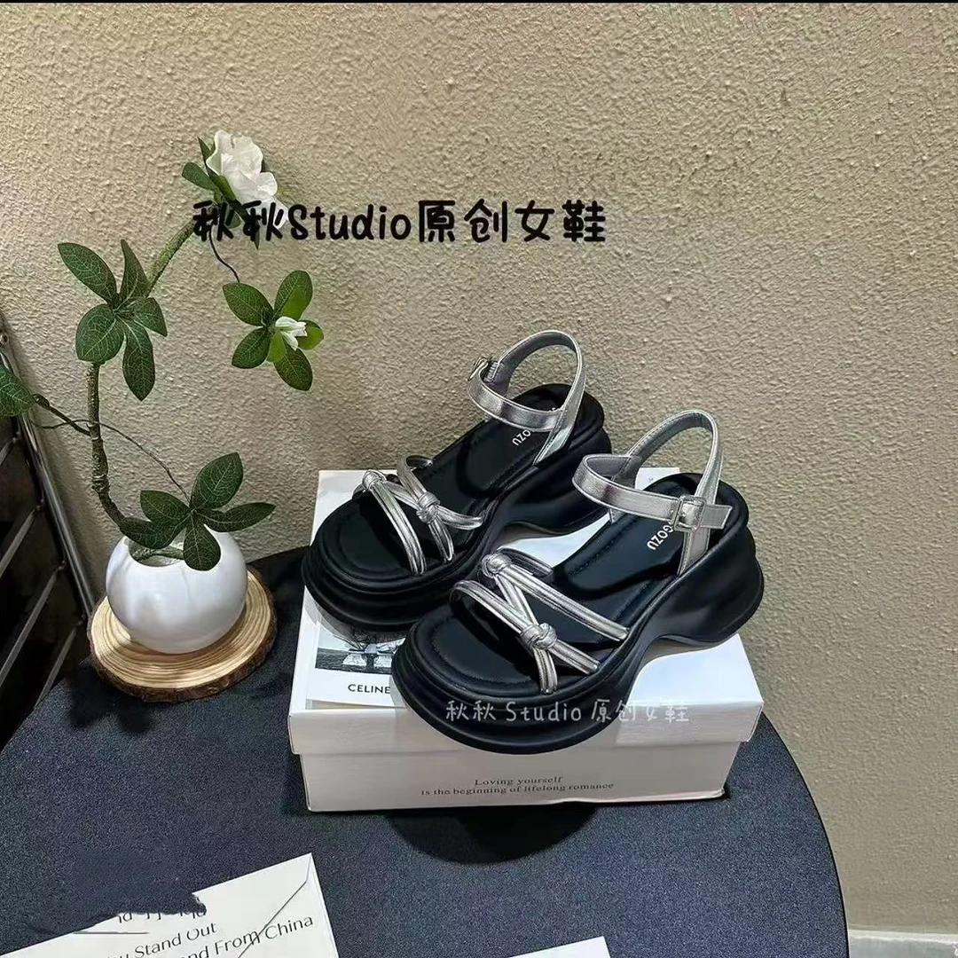 【雯雯】小个子厚底一脚蹬外穿女鞋2025夏季新款软底软面沙滩凉鞋