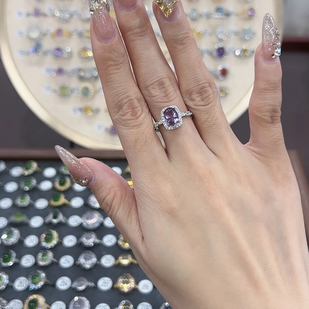 蛇纹石玉戒指银S925镶嵌