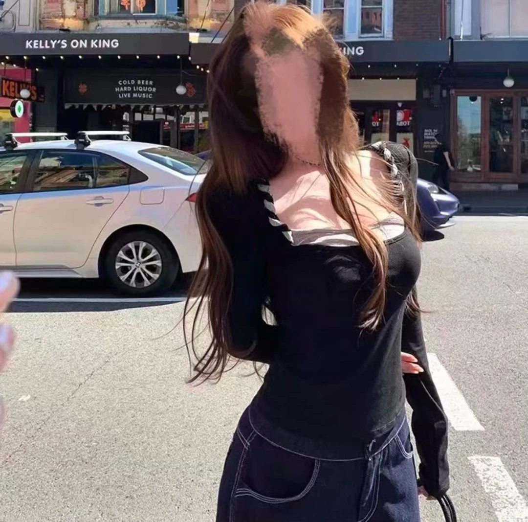 大富云朵2025秋季新款辣妹风显瘦长袖紧身打底上衣潮设计感俩件套