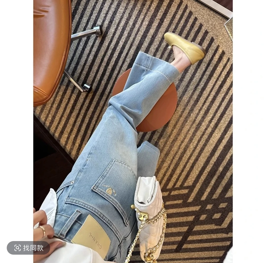 浅色高腰九分直筒牛仔裤女2025春季新款梨形身材显瘦宽松阔腿裤子