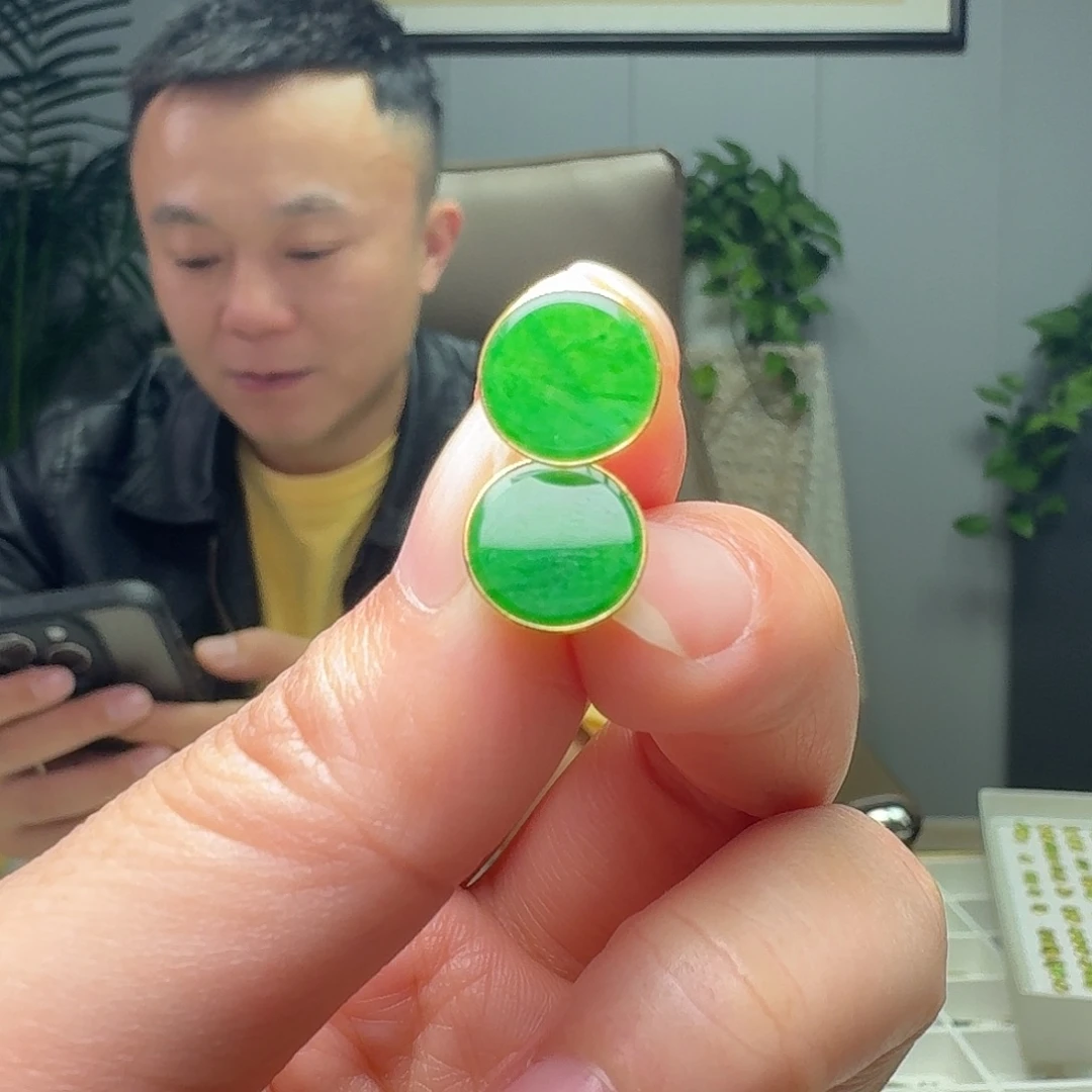 翡翠18K金镶嵌耳饰多样性发货其一