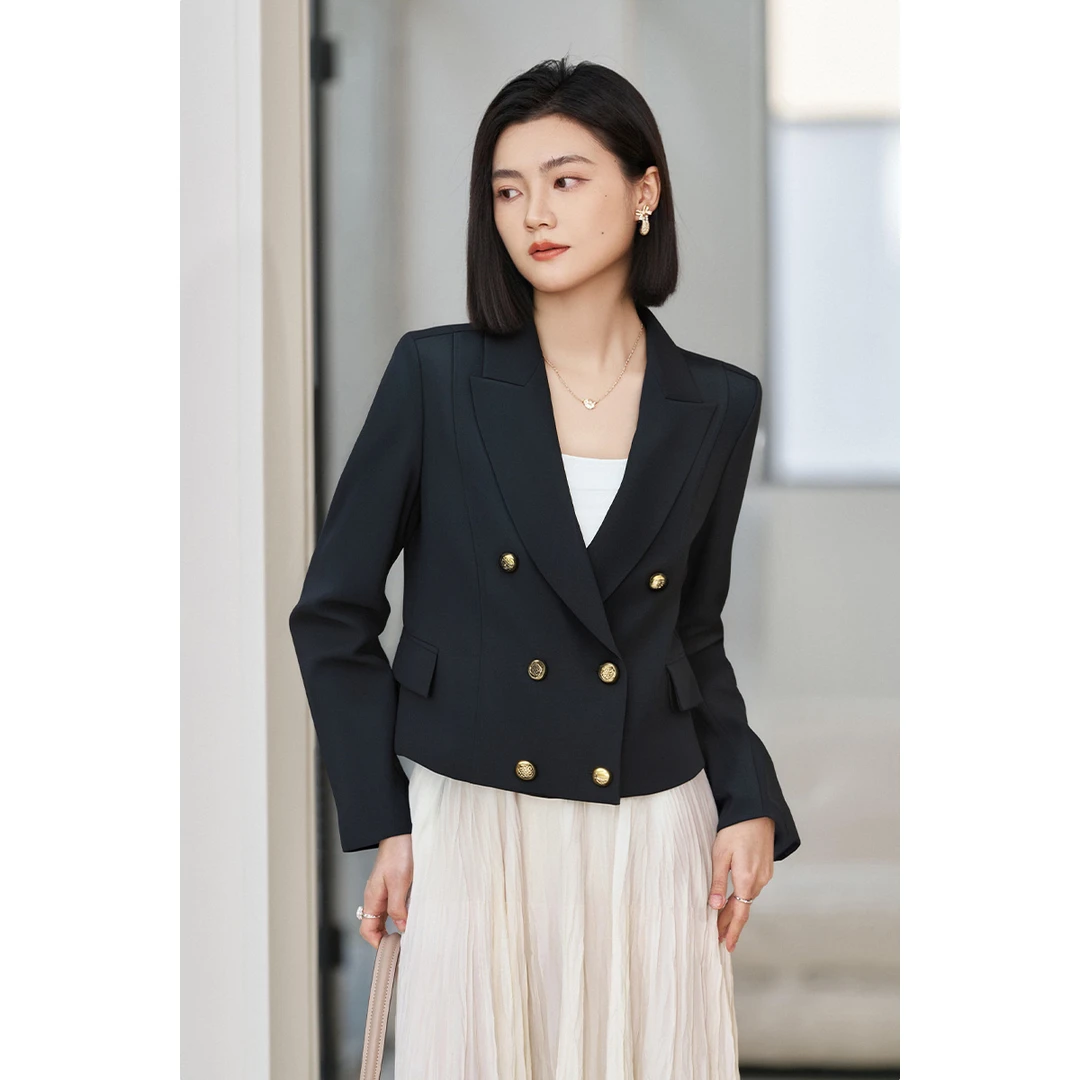 【小熊专属】设计感双排扣职业西装气质小个子短款上衣5T25AW5907