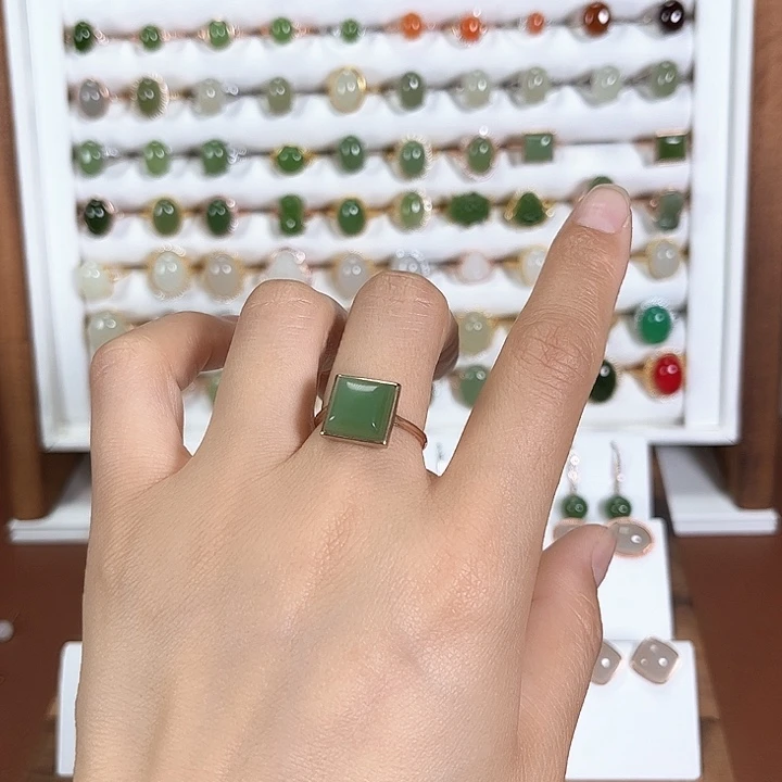 和田玉戒指银S925镶嵌