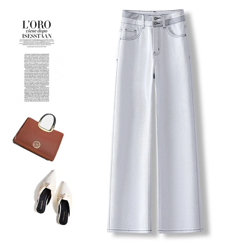 莫兰迪灰窄版牛仔弯刀裤女士秋季新款今年流行香蕉裤时尚镰刀裤子