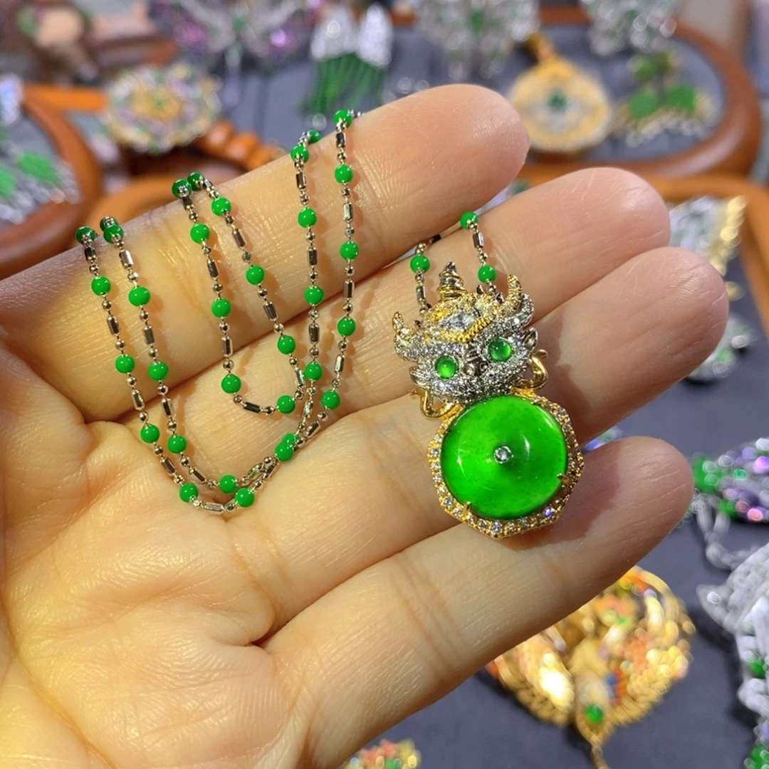 吊坠(不含链)银S925镶嵌翡翠