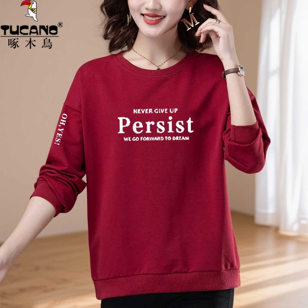 啄木鸟纯棉卫衣女2025秋冬季新款宽松显瘦遮肚百搭长袖加绒上衣女