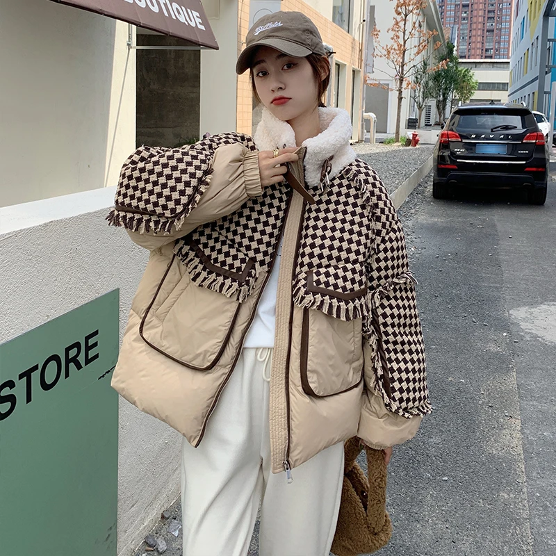 TIANXIAOER/甜小二羽绒服短款轻薄宽松小个子撞色拼接白鸭绒加厚