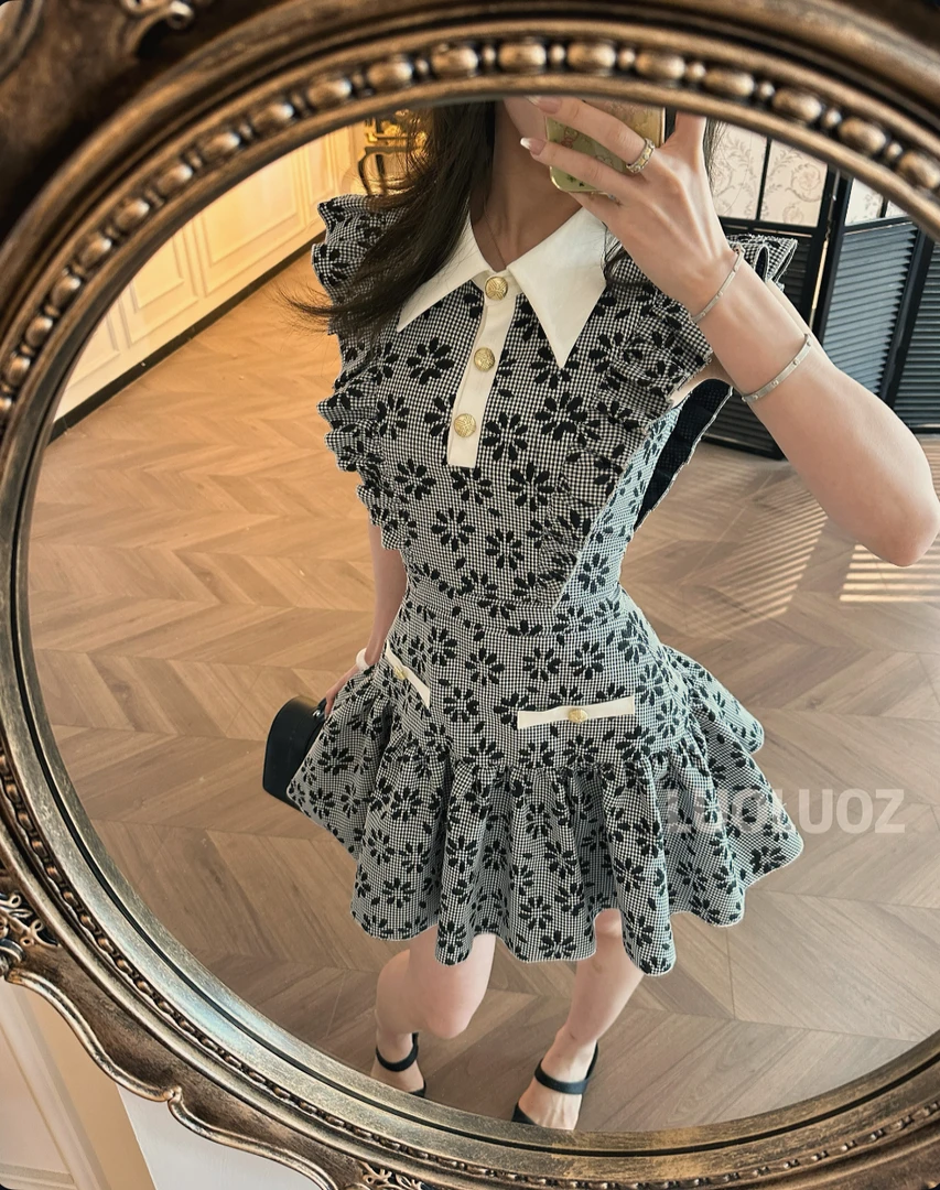 【现货】LUOLUOZ【花神曼妙】棉材质满花朵拼接轻奢短款连衣裙CC177