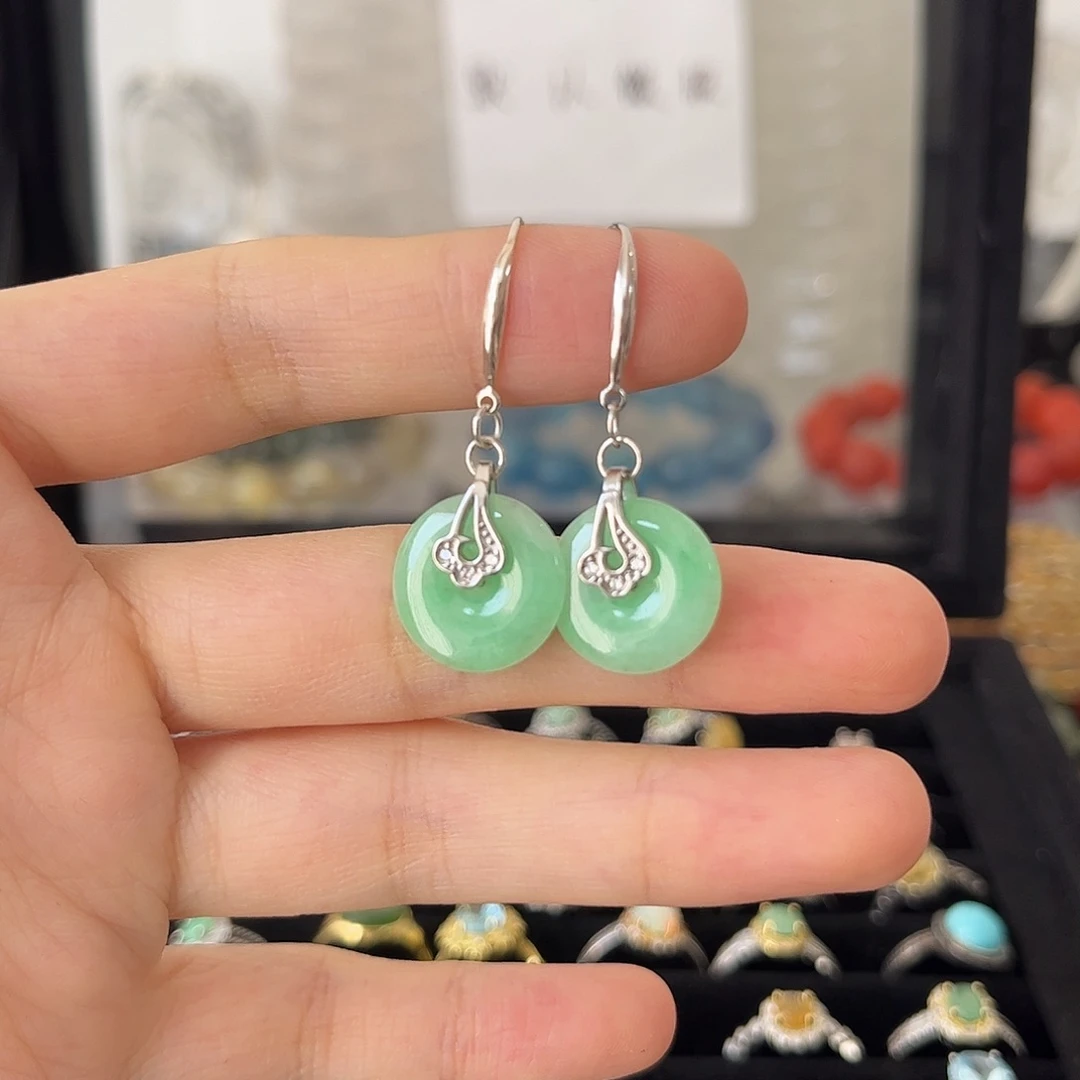 翡翠银S925镶嵌耳饰矿坑