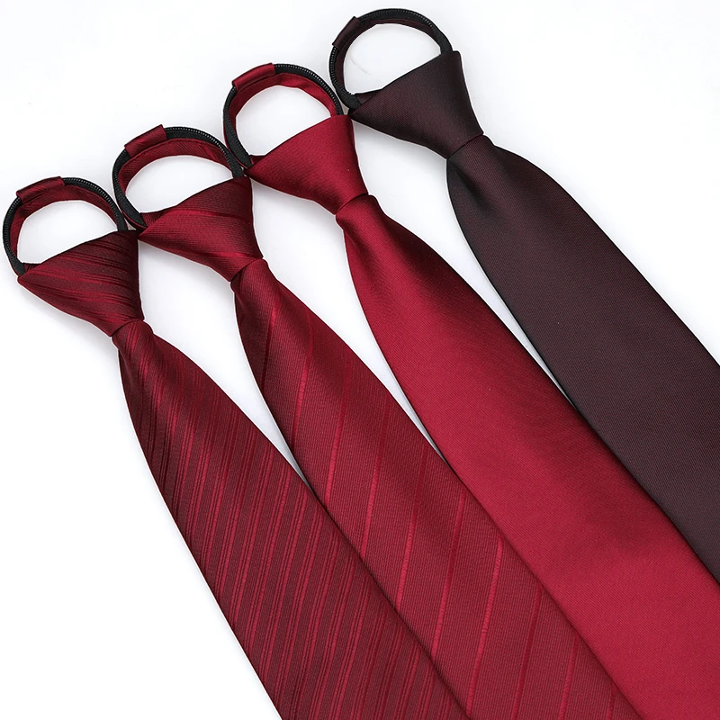 拉链式商务色织上班工作百搭酒红色黑色正装酒红条纹韩版时尚领带