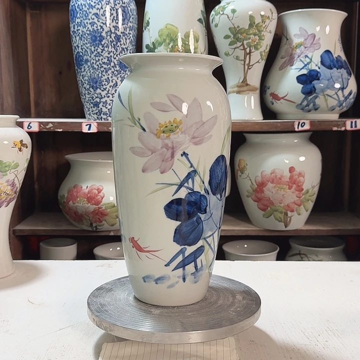 瓶高32青花荷花新款新款陶瓷