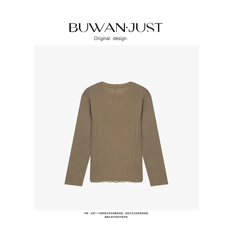 BUWANJUST高品定制满分精梳棉拼接小蕾丝T恤B1125