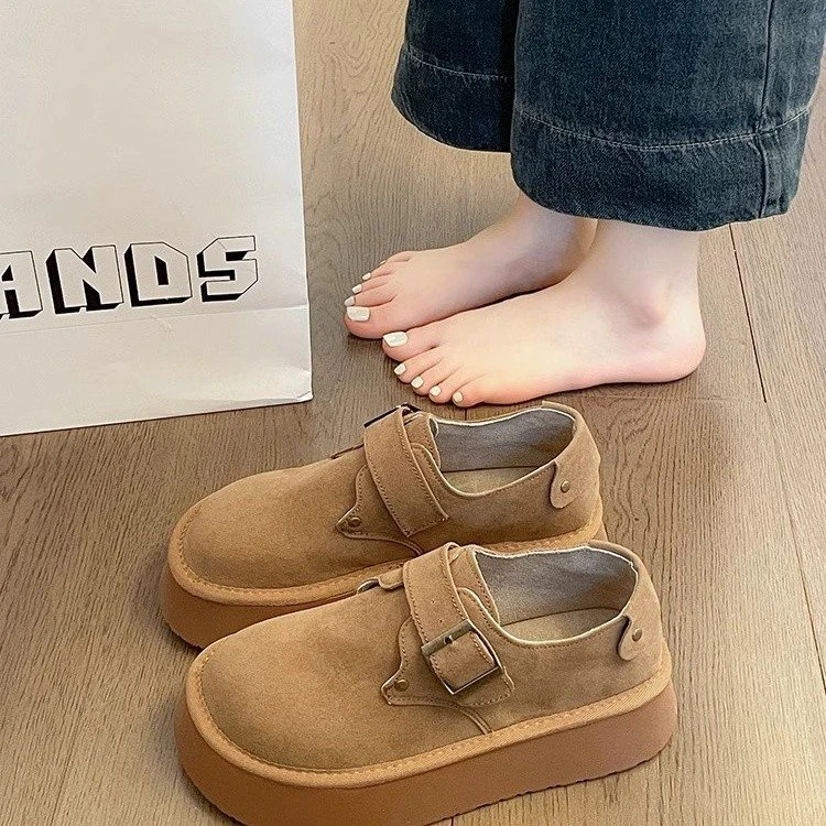 亦声圆头松糕底低帮鞋单鞋牛反绒（磨砂皮）中跟(3-5cm)深口ZDXY