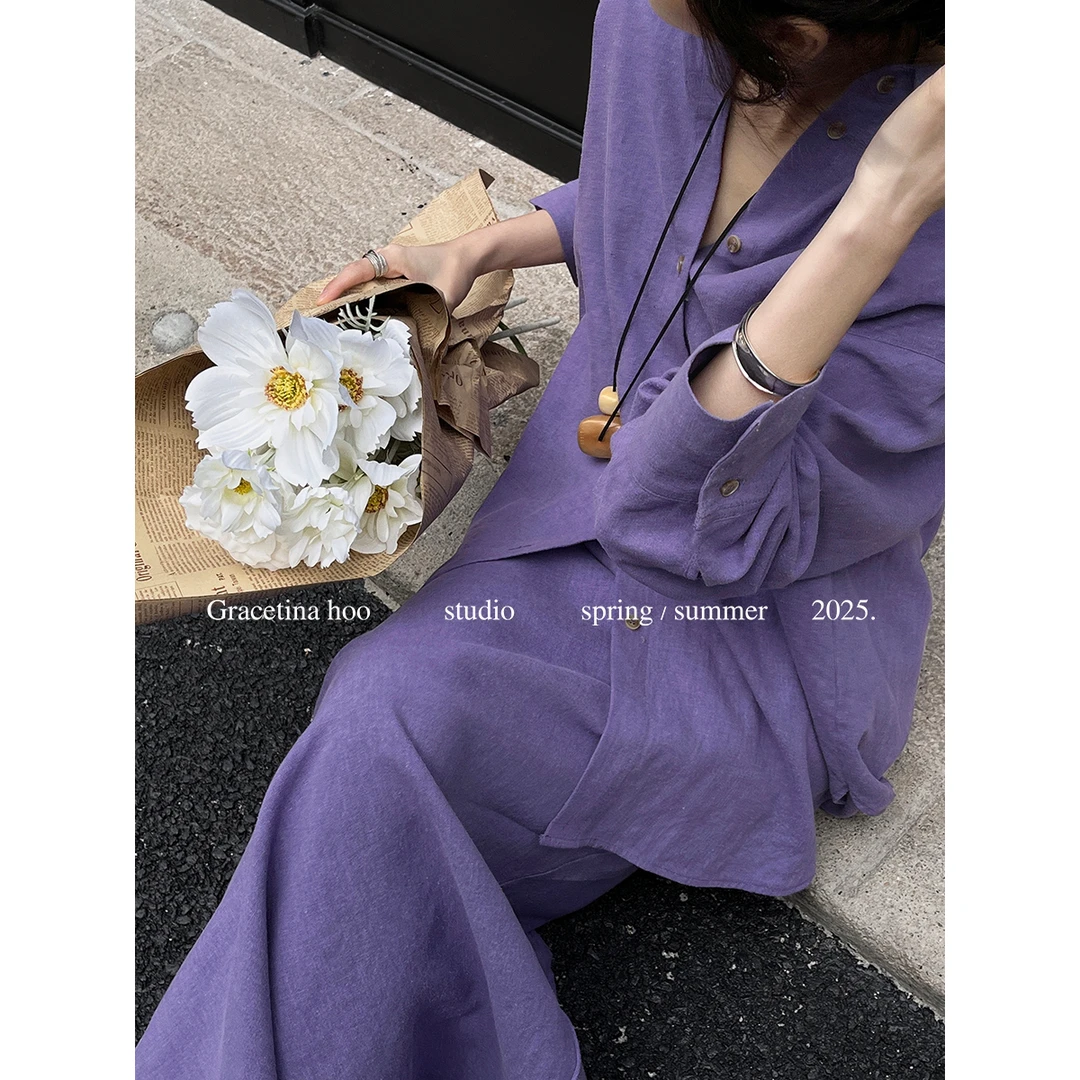 弛感廓形衬衫+鱼尾裙套装(白色半裙有里布紫色无)  TZA705#  YAN