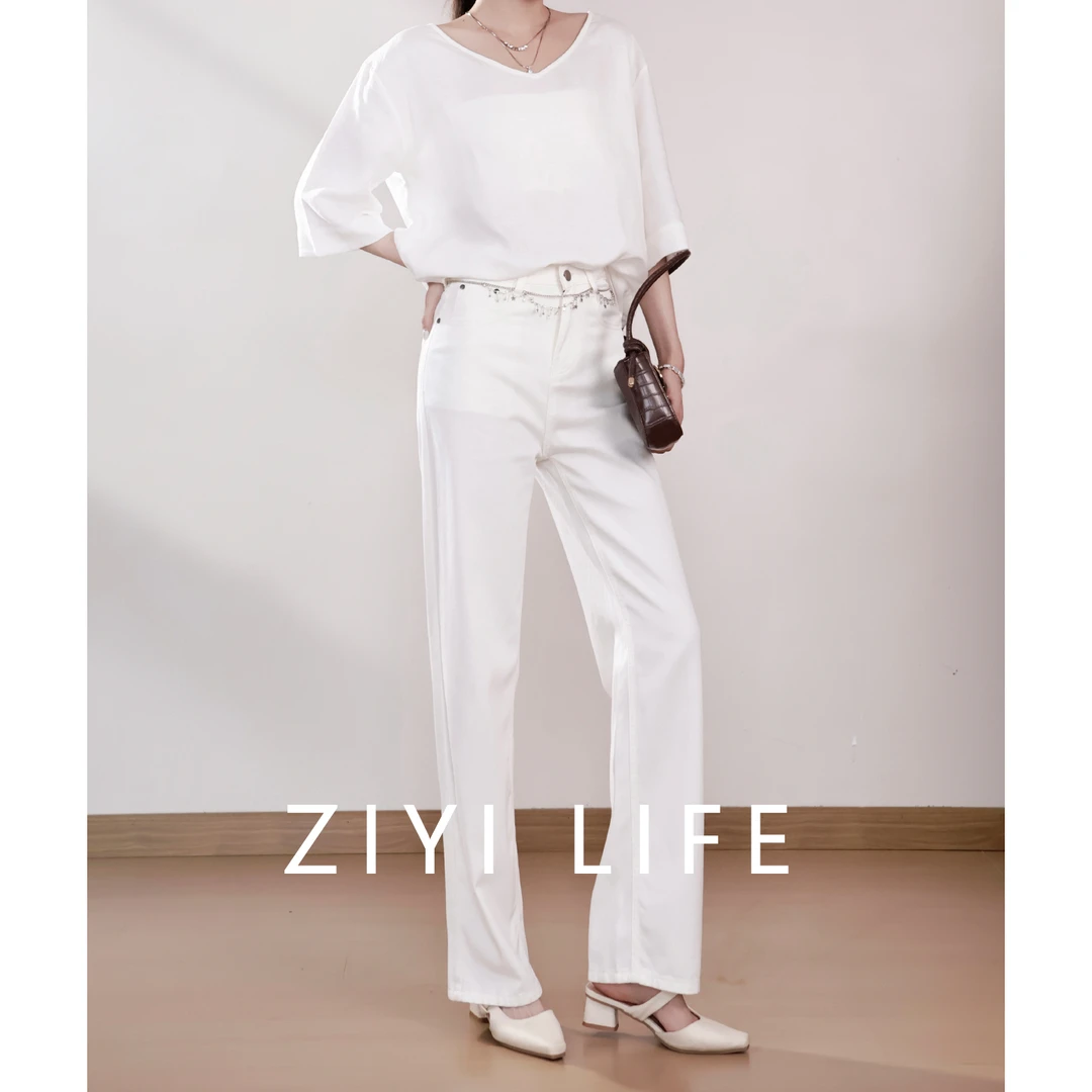 【白昼】 ZIYILIFE黑科技阔腿白色牛仔裤