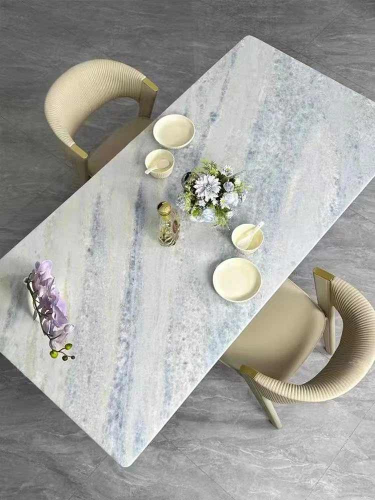 北斯特进口天然蓝水晶大理石现代简约大别墅奢石餐桌家用可定制