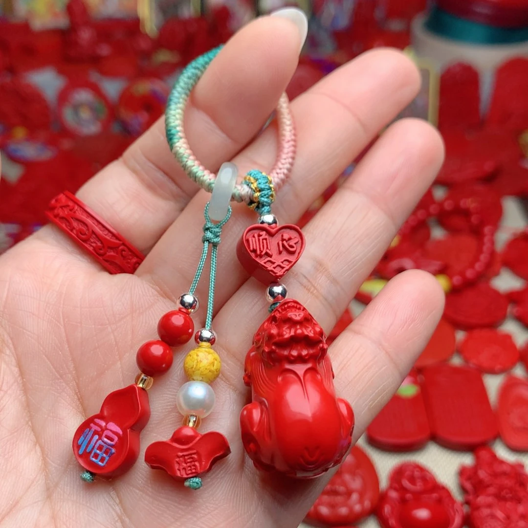 天然辰砂工艺品朱砂钥匙扣