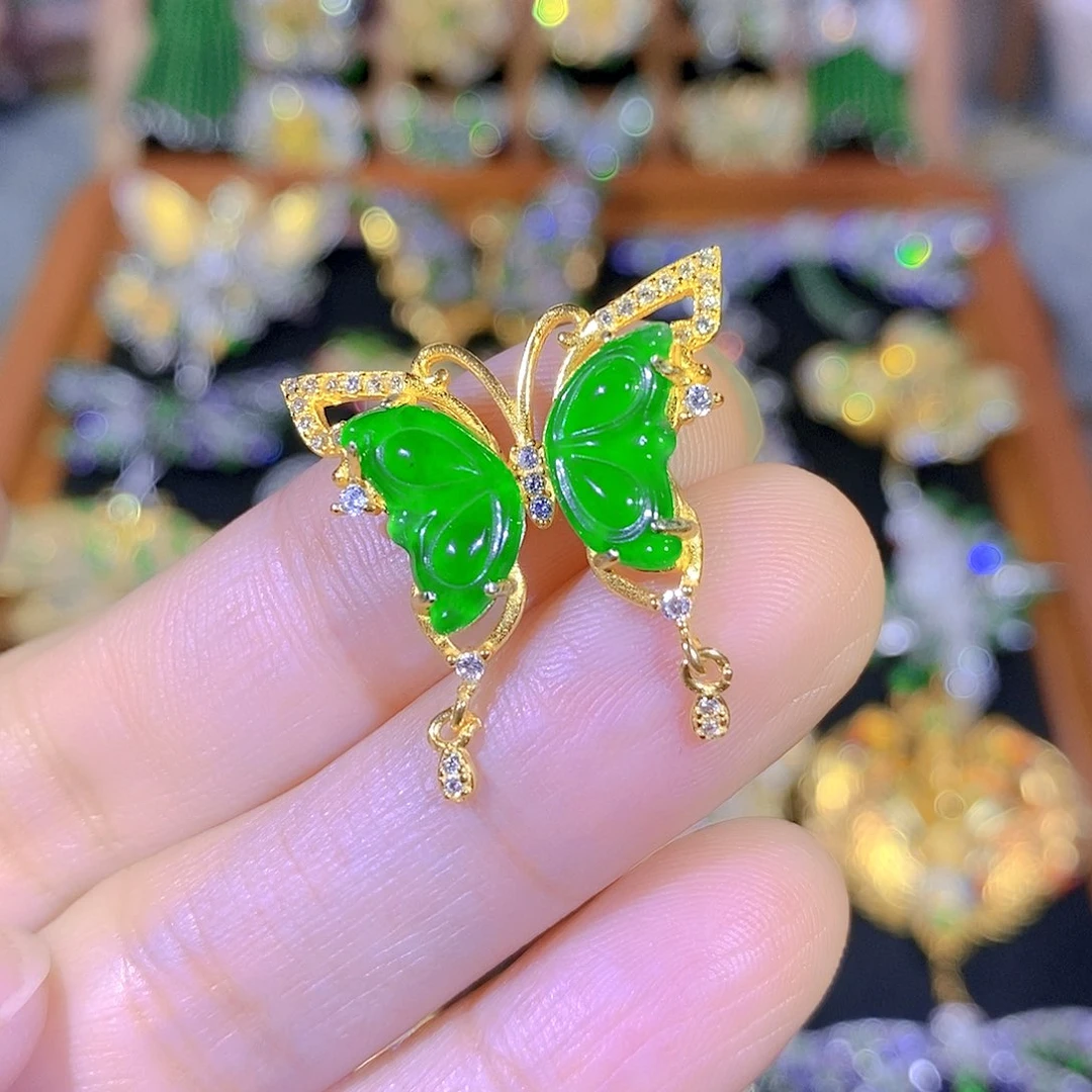 吊坠(不含链)银S925镶嵌翡翠