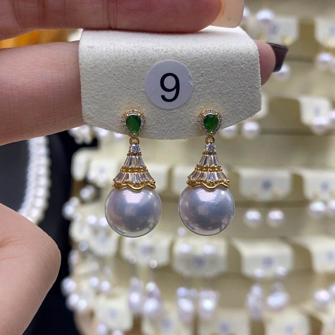 耳饰银S925镶嵌淡水珍珠