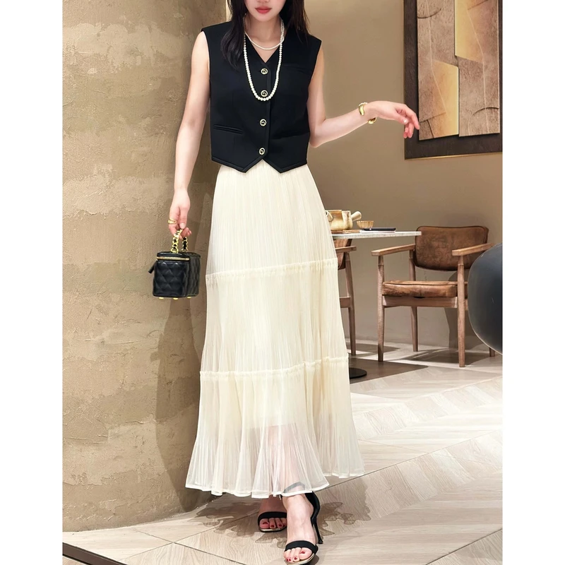 M1695气质百搭压牙线褶蛋糕裙百褶半身裙 裙长88 款号S56313