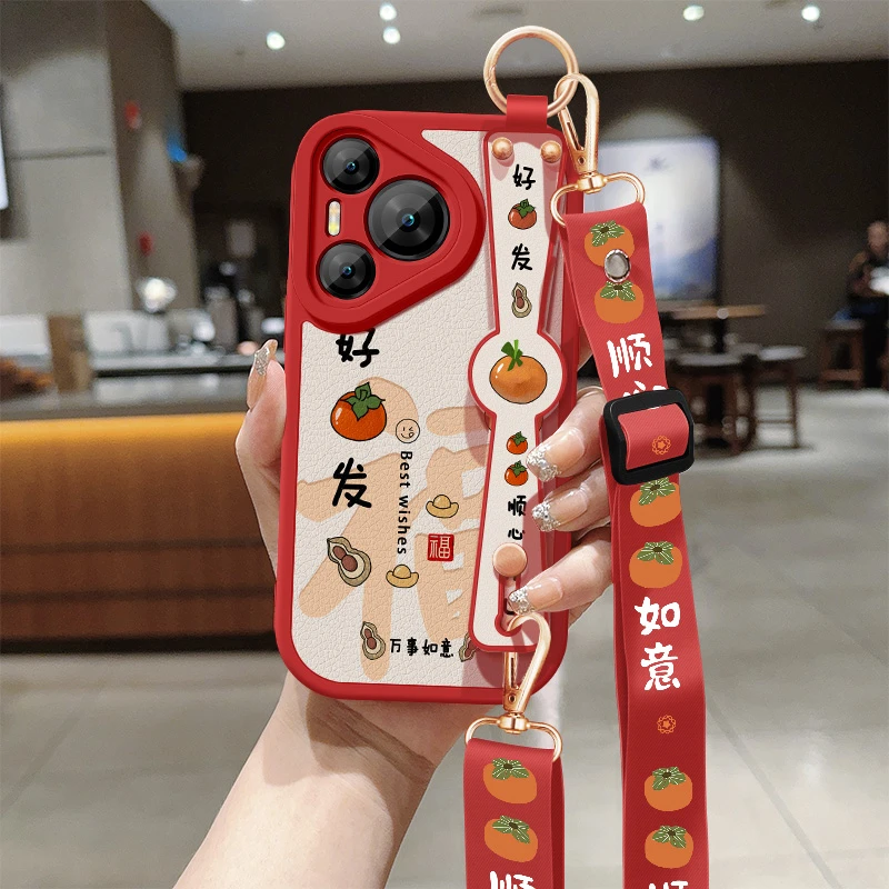 如意适用华为pura70手机壳pura70pro+新款70ultra斜挎腕带小羊皮