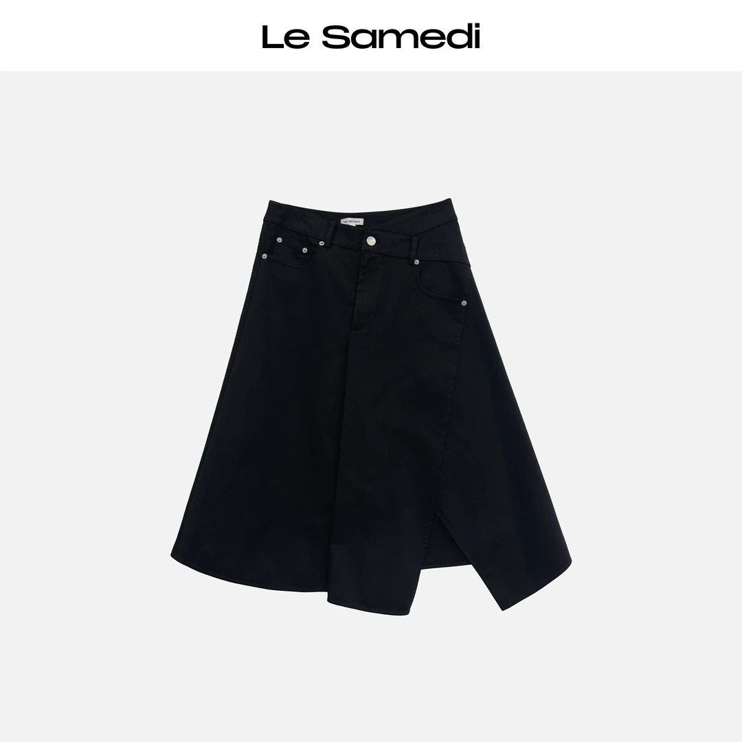Le Samedi马油叶儿【失序叠影】解构风不对称腰叠褶斜开叉伞裙