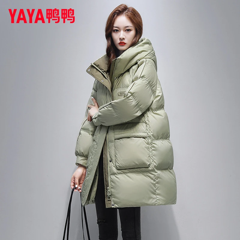 YAYA/鸭鸭羽绒服女中长款2025新款冬季加厚爆款巨好看连帽外套