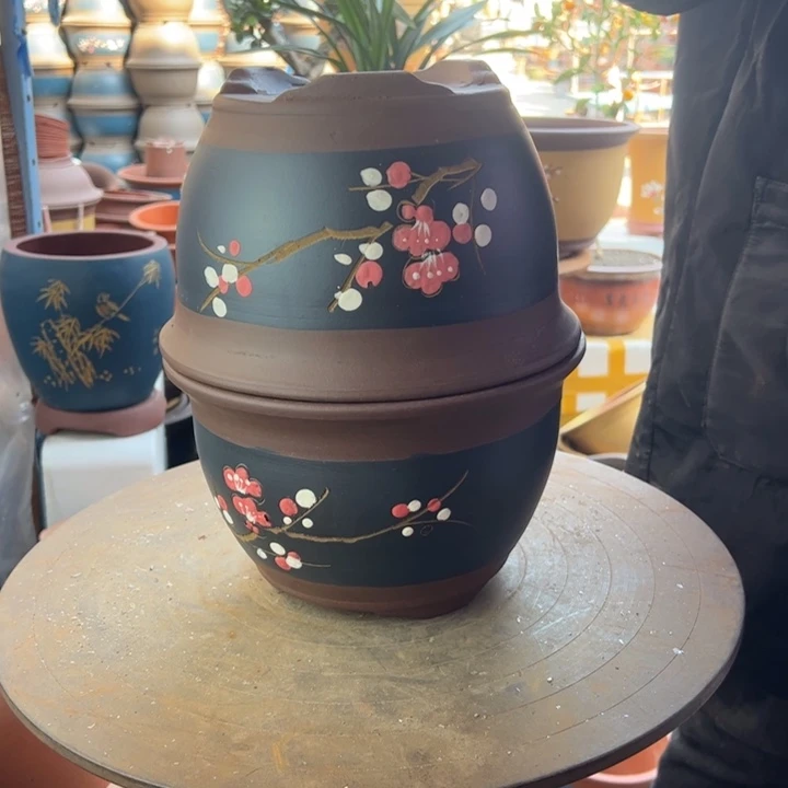 紫砂宜兴紫砂花盆T004小一对