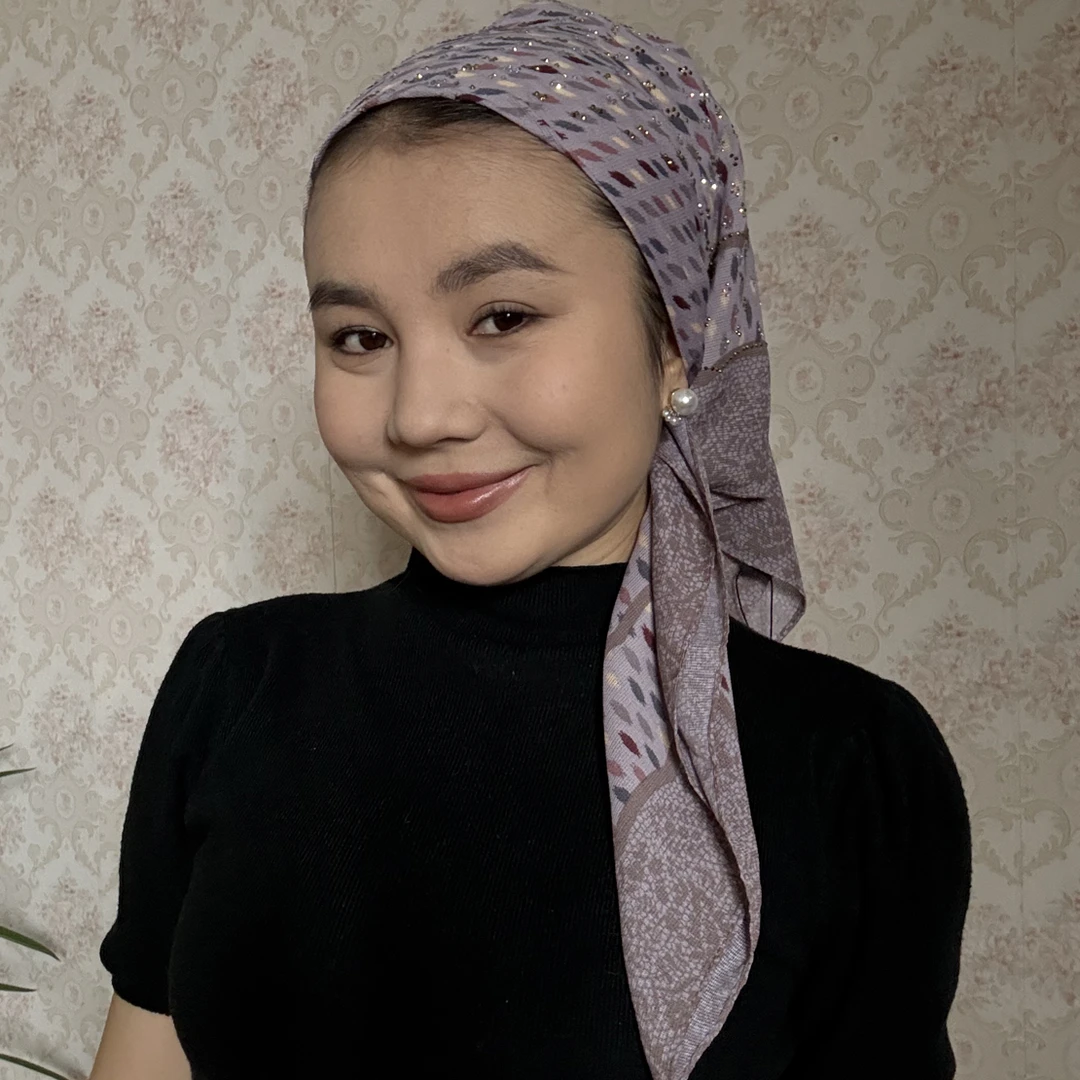 棉质 紫色波点带钻头巾