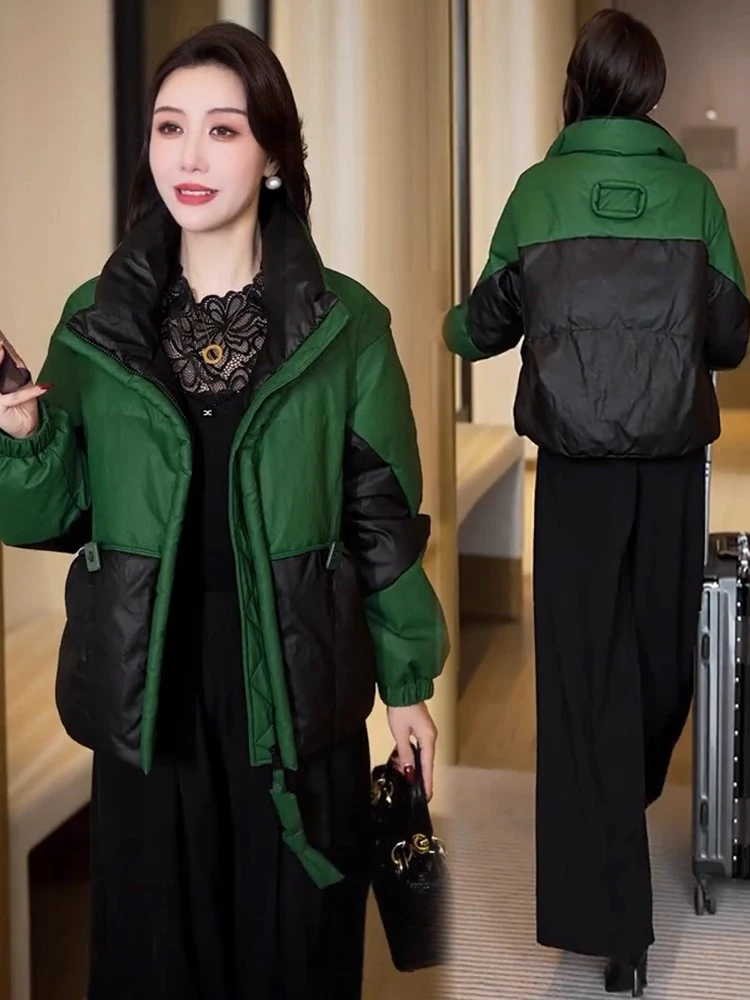 短款棉服外套女2025冬季新款洋气显瘦撞色拼接加厚短款洋气小棉袄