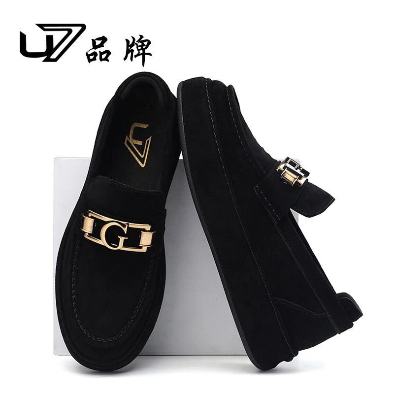 U7品牌男鞋四季厚底开车一脚蹬商务休闲高端乐福鞋男士皮鞋豆豆鞋
