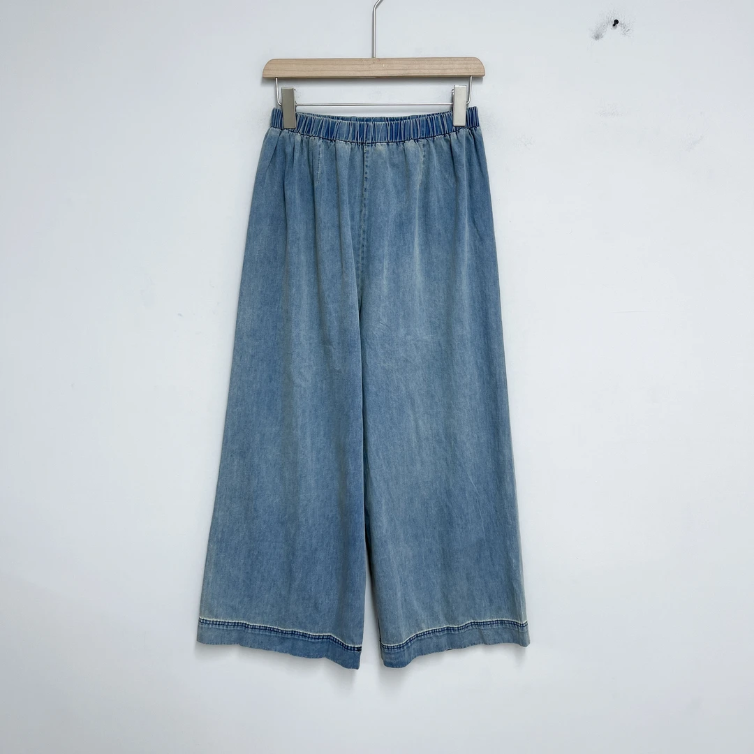 020女装牛仔裤蓝色时尚百搭夏季宽松阔腿牛仔裤