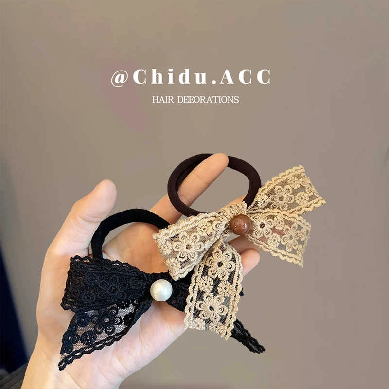 法式温柔蕾丝蝴蝶结肠圈头绳发圈女高级感扎头发低马尾发绳发饰圈