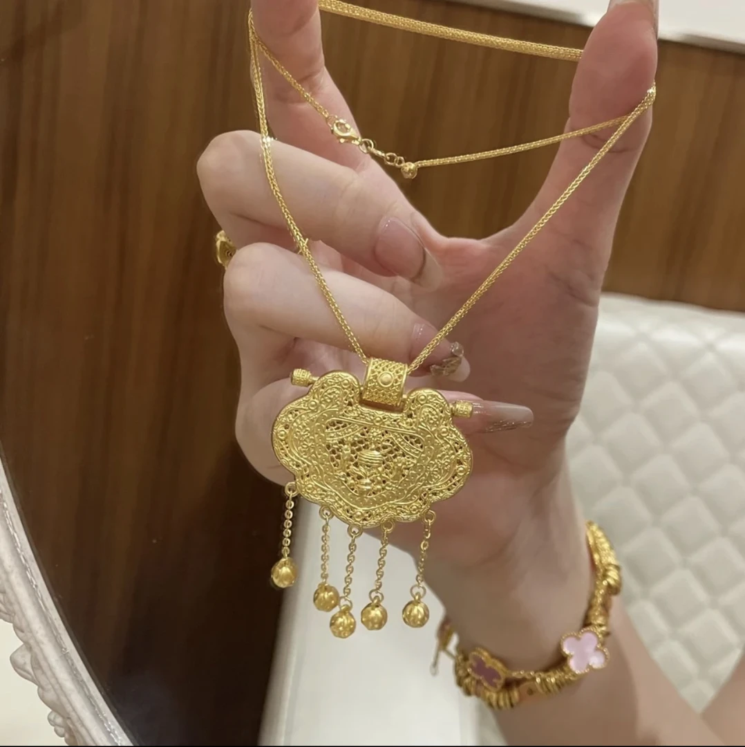 铜合金项链 国潮天子门生锁包吊坠复古宫廷风高级项链精美