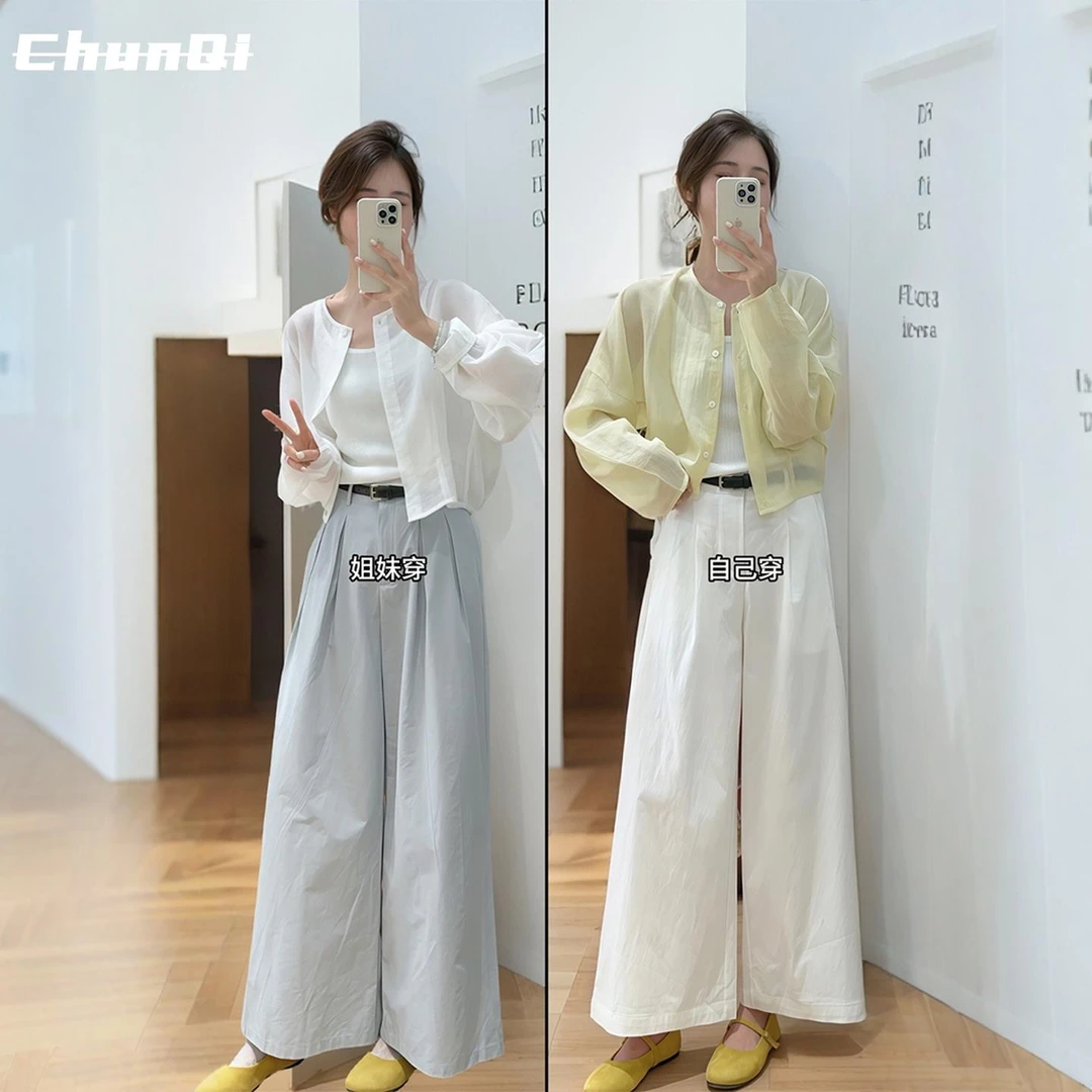 淳启夏装搭配一整套大码微胖mm防晒衬衫阔腿裤韩系时尚两件套装女