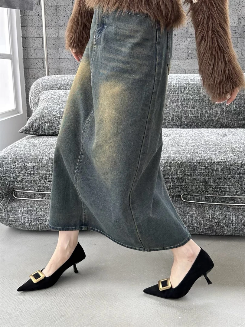 669-21春秋季新款金属扣尖头显瘦细跟中跟单鞋高跟浅口女鞋瓢A11