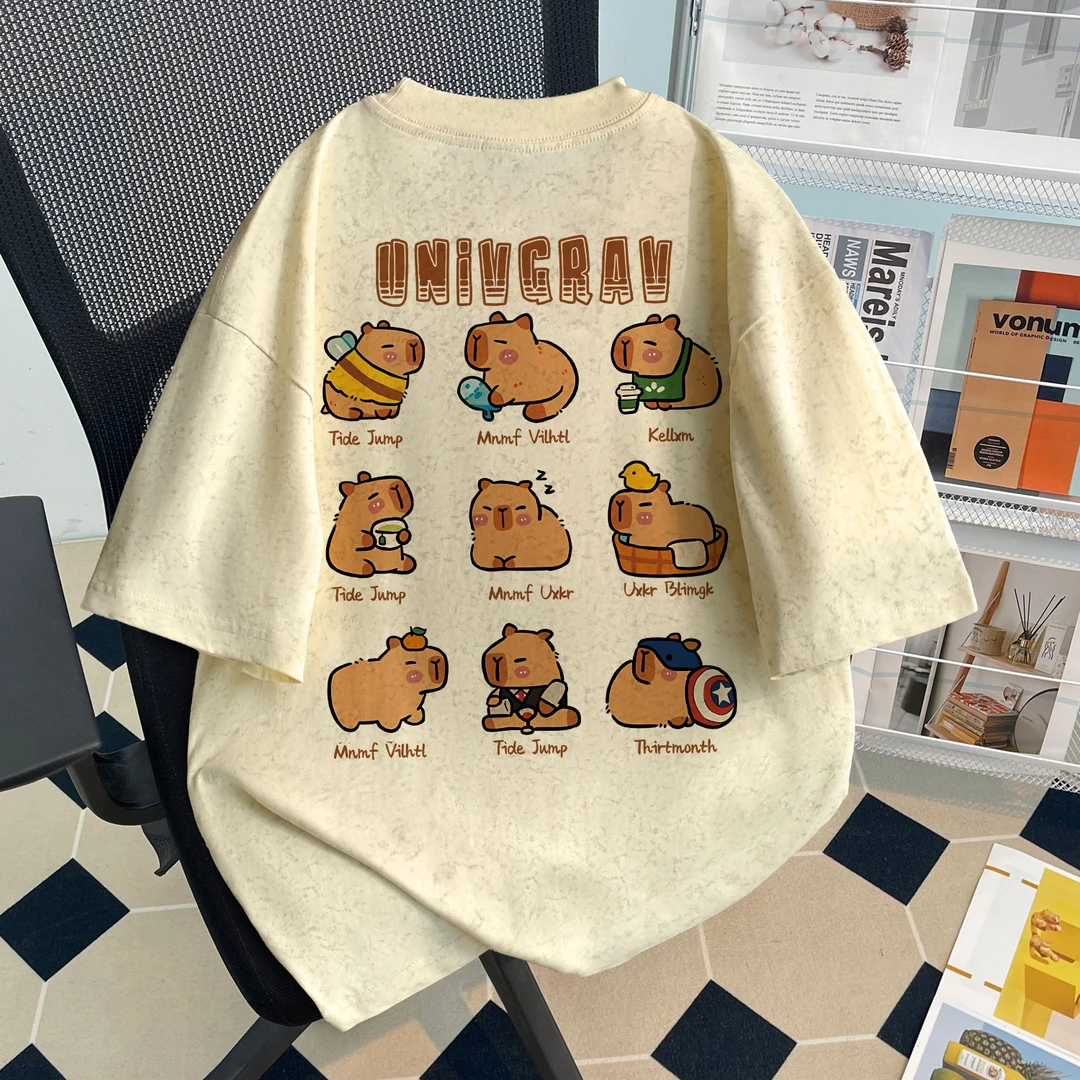 夏季2025新款女童扎染短袖t恤皮卡巴拉印花中大童8-15岁童装上衣