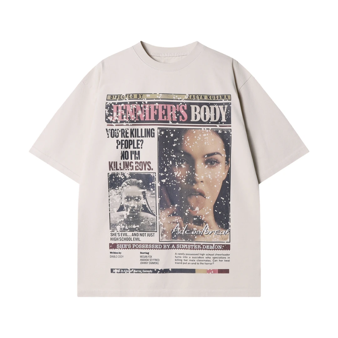 原创潮牌高街复古人物印花大图案宽松短袖T恤男女夏季百搭