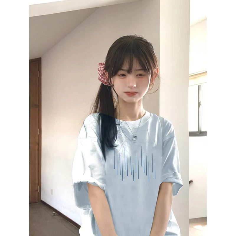 150小个子短袖女百搭纯棉t恤宽松小众baby蓝夏季2025新款上衣ins