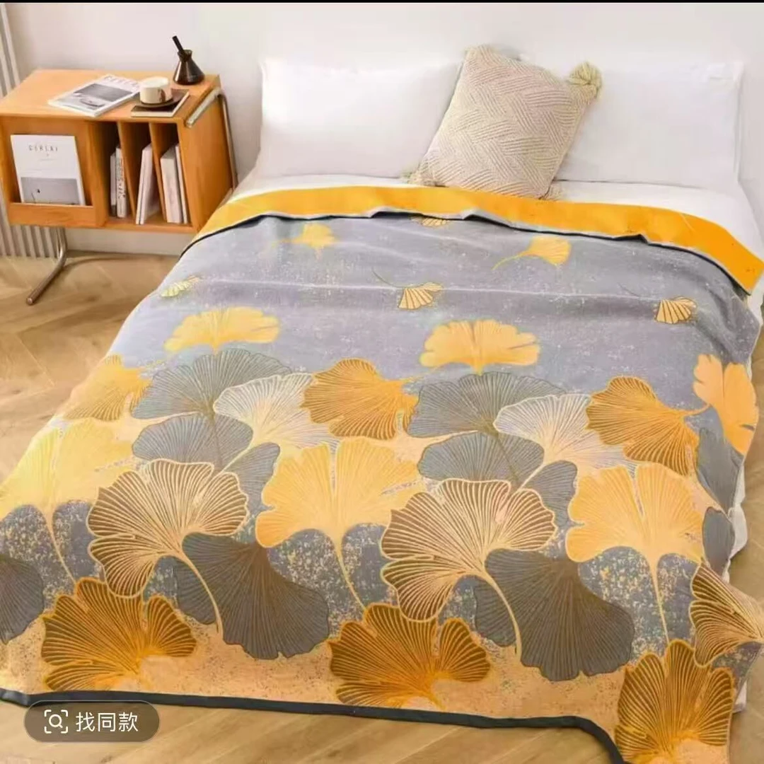 银杏叶床盖尺寸是200X230透气多功能双面加厚大床冷感精梳