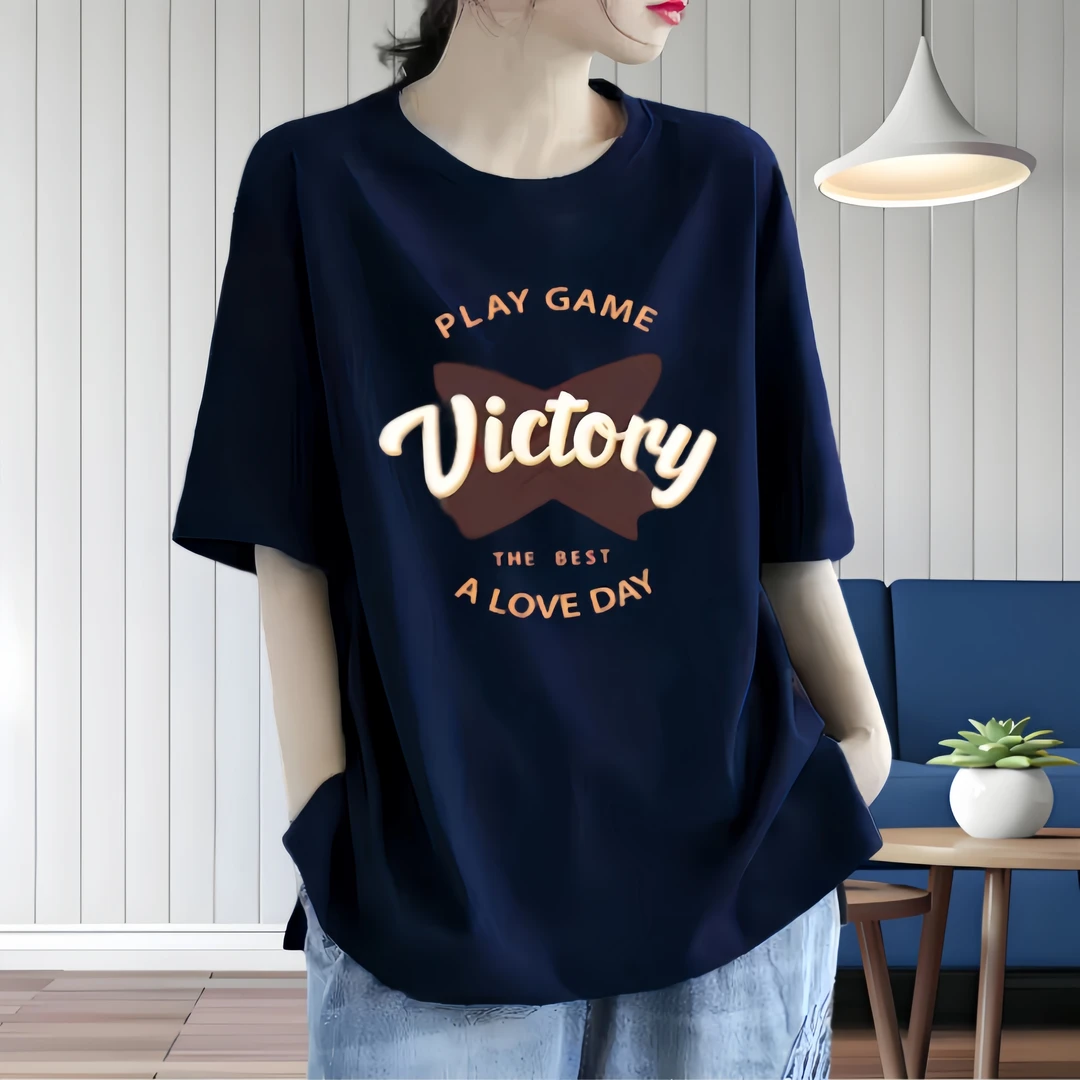 潮牌100%纯棉短袖大码女装t恤时尚洋气显瘦减龄百搭宽松设计感