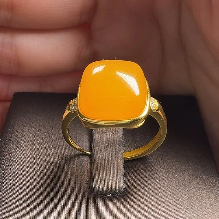 蜜蜡银S925镶嵌戒指戒指