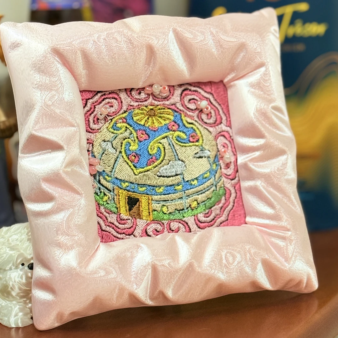 蒙古包刺绣画3D打印画框文创 - MONGLIA YURT 樱花粉系列 #1