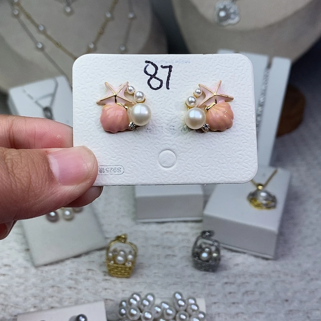 银S925镶嵌耳饰淡水珍珠