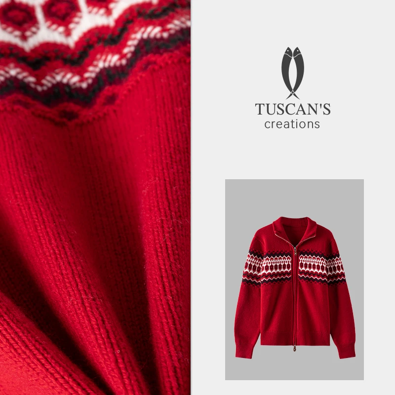 TUSCAN'S CREATIONS新款时尚气质百搭高级感红色女士羊毛针织衫