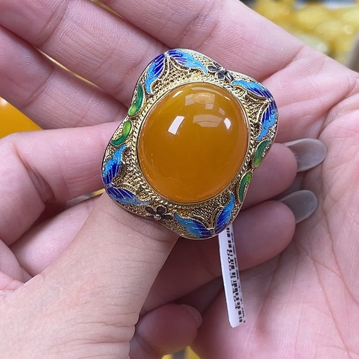 琥珀足银镶嵌珠宝奇石琥珀h62