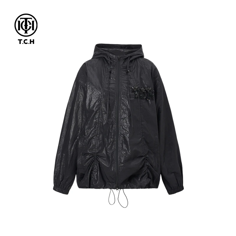 TCH 轻薄户外时尚宽松连帽休闲冲锋衣夹克外套拉链衫T75A278010